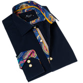 Black inside Purple Men's   Slim Fit Designer French Cuff Shirt - Tailored Cotton Shirts for Work and Casual Wear